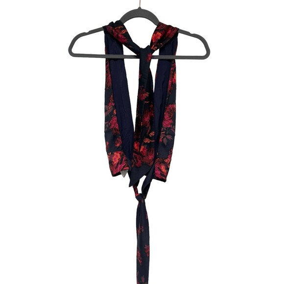 Free People Summer in Sicily Top Medium Halter Cropped Floral Satin Tie NWOT - Picture 11 of 11